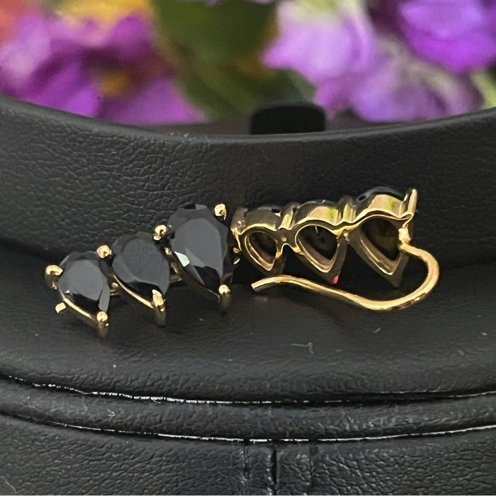 Black Onyx Gold Climber Earrings